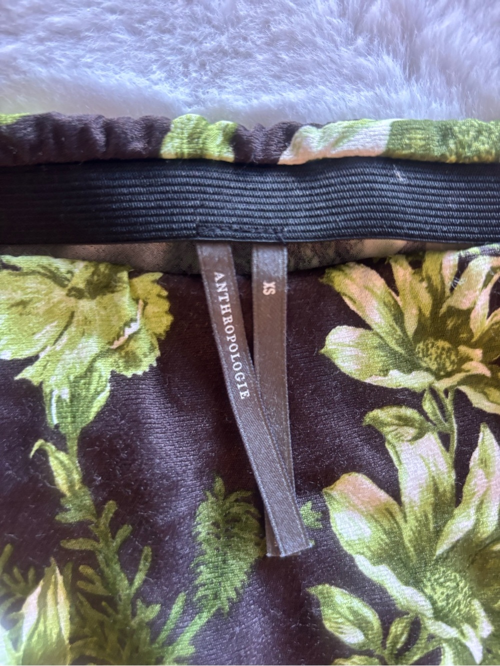 Anthropologie Brown Maxi Skirt with Green Floral Print - Picture 2 of 2
